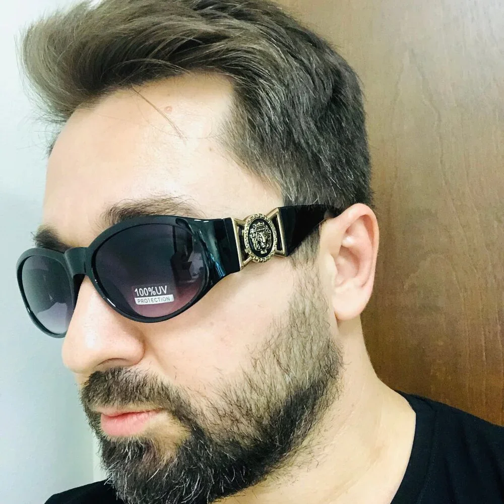 Men Sunglasses‎ Black Gold Frame Designer Elegant Hip Hop Style Top Shades Oval